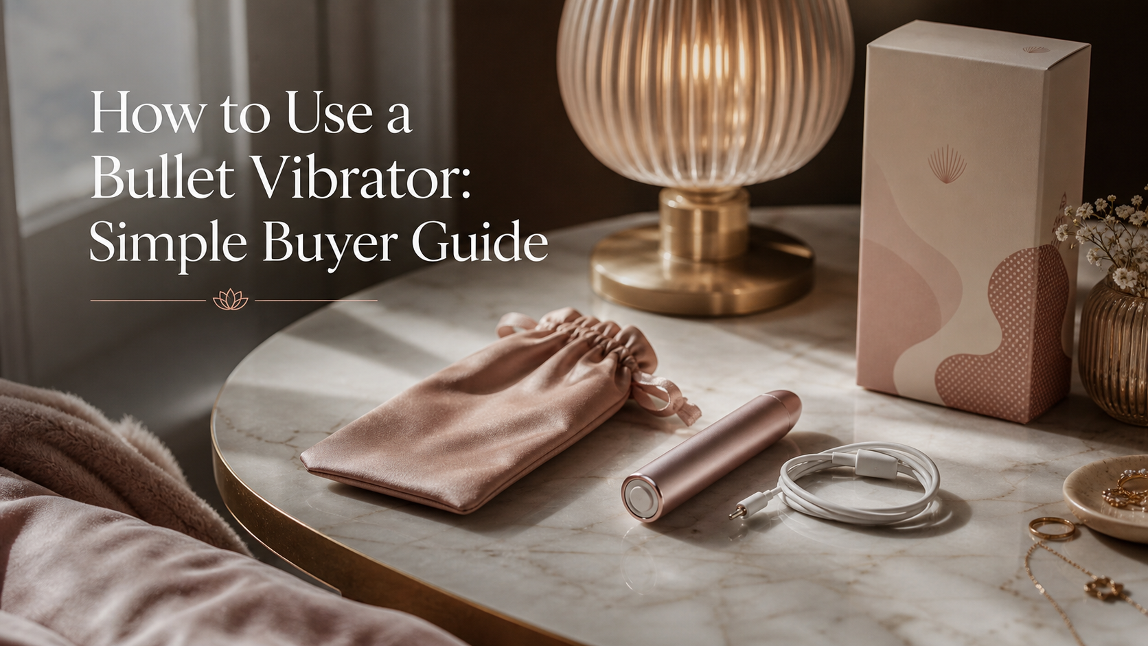 How to Use a Bullet Vibrator: Simple Buyer Guide Compact bullet vibrator buyer checklist with charging cable, water-resistance card, lubricant bottle, cleaning towel, and discreet storage pouch